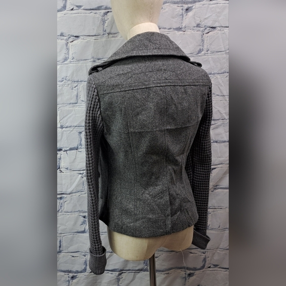 Burberry Women's Pea Coat Jacket Wool Chunky Knit Sleeves Gray Vintage Y2K 4 US - Picture 6 of 16